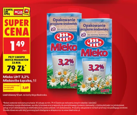 Mleko UHT 3,2% Mlekovita Łączka promocja w Biedronka