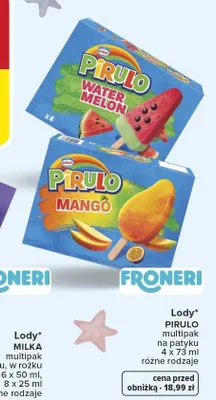 Lody Pirulo Watermelon na patyku 4-pak 73ml promocja w Carrefour