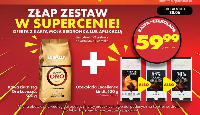 Zestaw kawa ziarnista Lavazza Qualità Oro + czekolada Lindt Excellence promocja w Biedronka