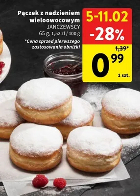 Pączek z nadzieniem wieloowocowym JAŃCZEWSCY promocja w Intermarche