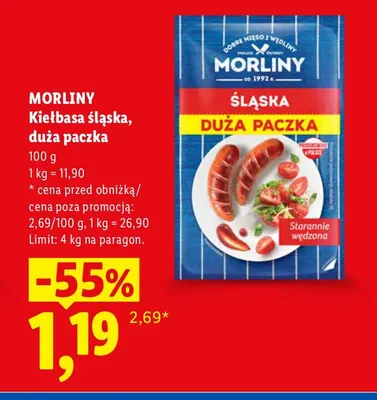 Kiełbasa śląska duża paczka Morliny promocja w Lidl