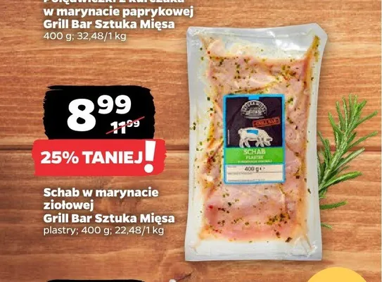 Schab w marynacie ziołowej Grill Bar Sztuka Mięsa plastry promocja w Netto