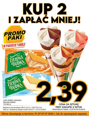 Lody rożek czekoladowo-śmietankowy Zielona Budka promocja w Kupiec