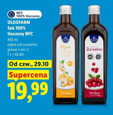 Sok 100% tłoczony NFC Pigwa Oleofarm promocja w Lidl