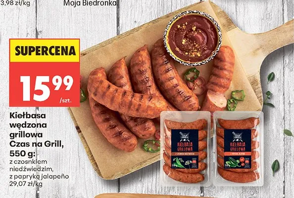 Kiełbasa wędzona grillowa Czas na Grill z czosnkiem niedźwiedzim promocja w Biedronka