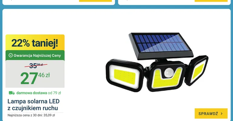 Lampa solarna LED z czujnikiem ruchu promocja w ERLI