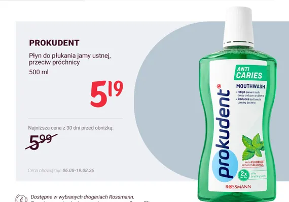 Płyn do płukania jamy ustnej Prokudent przeciw próchnicy promocja w Rossmann