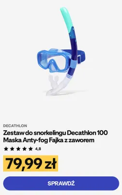 Zestaw do snorkelingu Decathlon 100 Maska Anty-fog Fajka z zaworem promocja w Decathlon