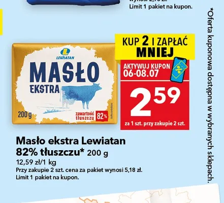 Masło ekstra Lewiatan 82% tłuszczu promocja w LEWIATAN