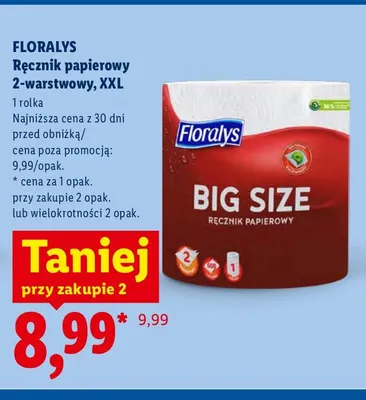 Ręcznik papierowy 2-warstwowy XXL Floralys promocja w Lidl