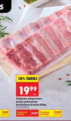 Żeberka wieprzowe paski pakowane próżniowo Kraina Mięs promocja w Biedronka
