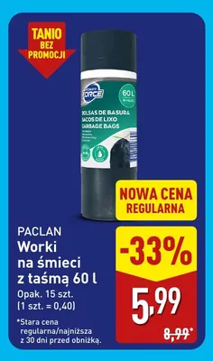 Worki na śmieci z taśmą 60 l Paclan promocja w Aldi