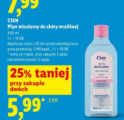 Płyn micelarny do skóry wrażliwej Cien promocja w Lidl