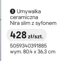 Umywalka ceramiczna Nira slim z syfonem promocja w Castorama