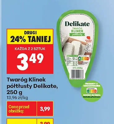 Twaróg Klinek półtłusty Delikate promocja w Biedronka