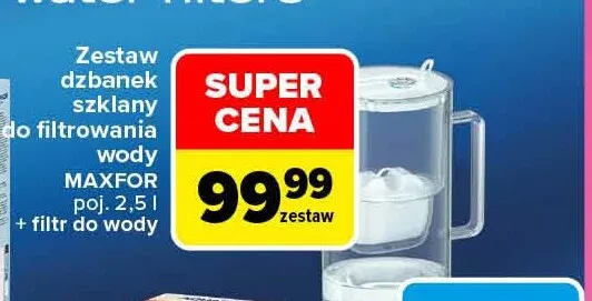 Zestaw dzbanek szklany do filtrowania wody Maxfor 2,5 l + filtr do wody Aquaphor promocja w Carrefour