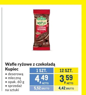 Wafle ryżowe z czekoladą deserową Kupiec promocja w Makro
