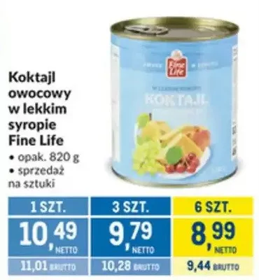 Koktajl owocowy w lekkim syropie Fine Life promocja w Makro