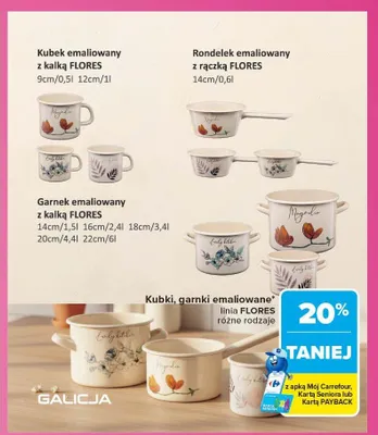 Kubki i garnki emaliowane Galicja Flores promocja w Carrefour
