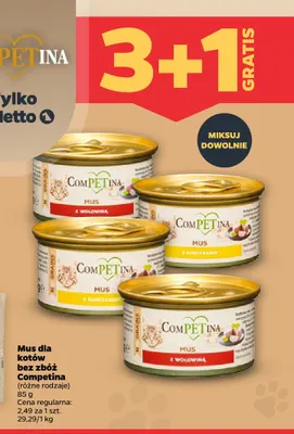 Mus dla kotów bez zbóż Competina z wołowiną promocja w Netto