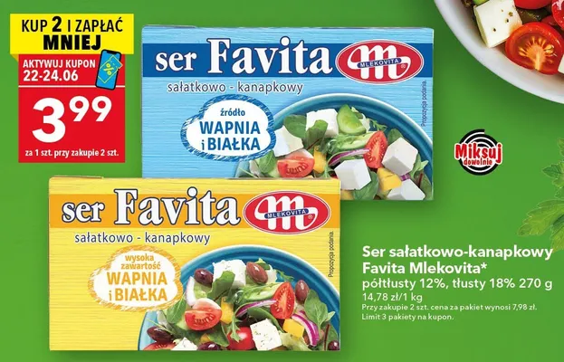 Ser sałatkowo-kanapkowy Favita Mlekovita półtłusty 12% promocja w LEWIATAN