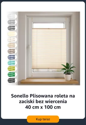 Roleta plisowana na zaciski bez wiercenia Sonello 40x100 cm promocja w Amazon