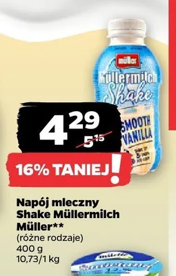 Napój mleczny Shake Müllermilch promocja w Netto