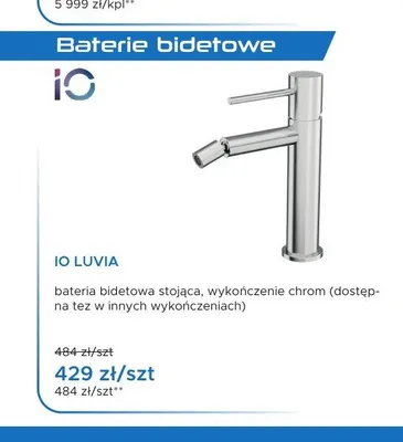 Bateria bidetowa iO Luvia stojąca promocja w Blu Salony Łazienek