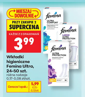 Wkładki higieniczne Femina Ultra promocja w Biedronka