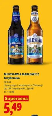 Piwo bezalkoholowe Miłosław & Makłowicz ArcyBezalko ciemny lager i mandarynki z Chorwacji promocja w Lidl