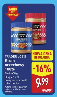Krem orzechowy 100% smooth Trader Joe's promocja w Aldi