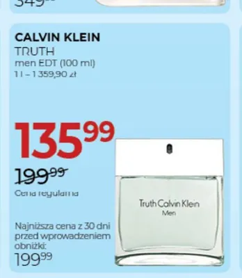Woda toaletowa męska Calvin Klein Truth promocja w Drogerie Jawa