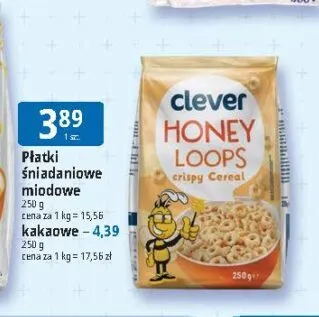 Płatki śniadaniowe kakaowe Clever promocja w Leclerc