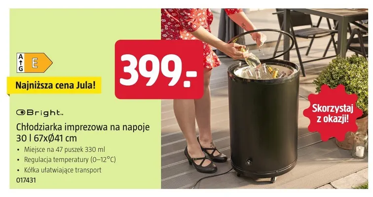 Chłodziarka imprezowa na napoje Bright 30 l promocja w Jula