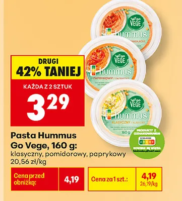Pasta hummus Go Vege paprykowy promocja w Biedronka