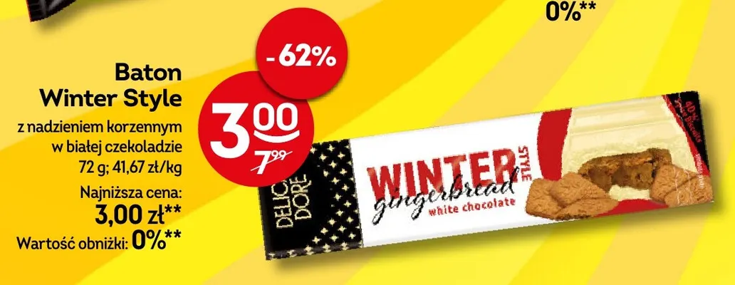 Baton Winter Style z nadzieniem korzennym w białej czekoladzie Delicadore promocja w Żabka