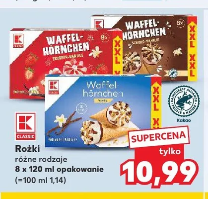 Lody rożki czekoladowo-waniliowe K-Classic promocja w Kaufland