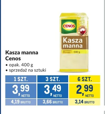 Kasza manna Cenos promocja w Makro