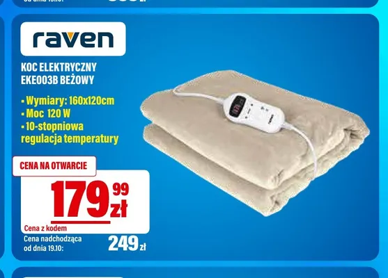 Koc elektryczny EKE003B beżowy Raven promocja w RTV EURO AGD