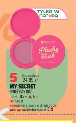 Sprężysty róż do policzków My Secret promocja w Drogerie Natura
