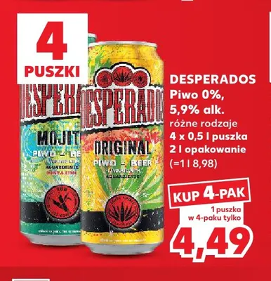 Piwo bezalkoholowe Desperados Mojito 4-pak 500 ml promocja w Kaufland