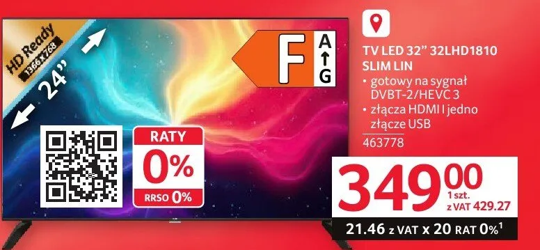 Telewizor TV LED 32" 32LHD1B10 Slim Lin promocja w Selgros