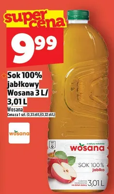 Sok 100% jabłkowy Wosana 3 L / 3.01L promocja w TOPAZ