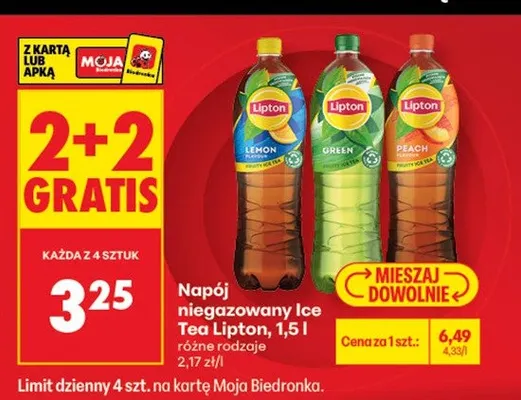 Napój niegazowany Ice Tea, różne rodzaje 2+2 GRATIS promocja w Biedronka