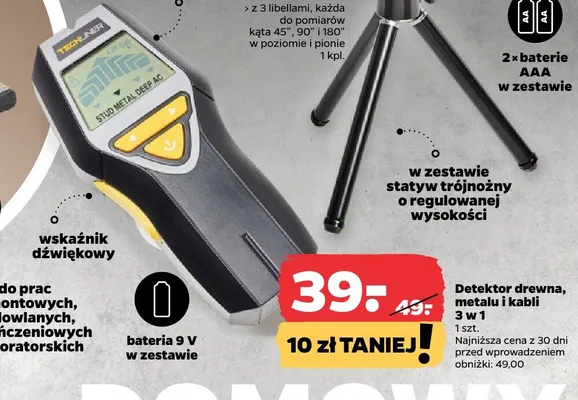 Detektor drewna, metalu i kabli 3 w 1 promocja w Netto