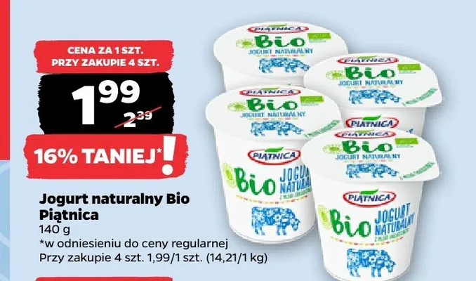 Jogurt naturalny Bio Piątnica promocja w Netto