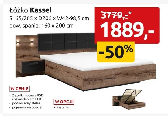 Łóżko Kassel S165/265 x D206 x W42-98,5cm pow. spania: 160x200cm promocja w Black Red White
