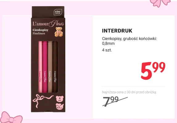 Cienkopisy Interdruk L'amour Paris 4-pak promocja w Rossmann
