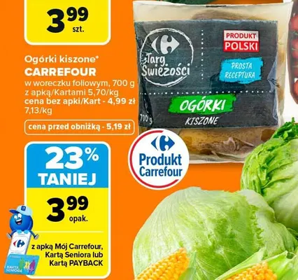 Ogórki kiszone Carrefour w woreczku foliowym promocja w Carrefour