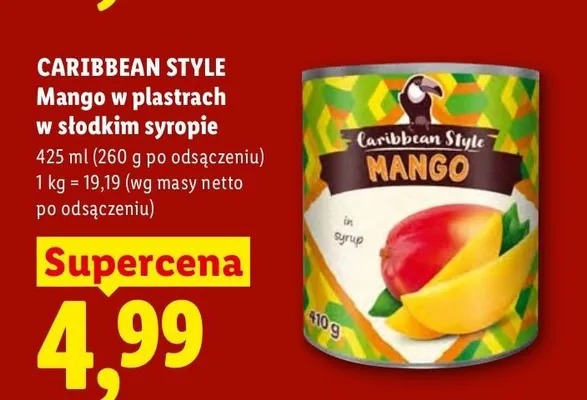 Mango w plastrach w słodkim syropie Caribbean Style promocja w Lidl